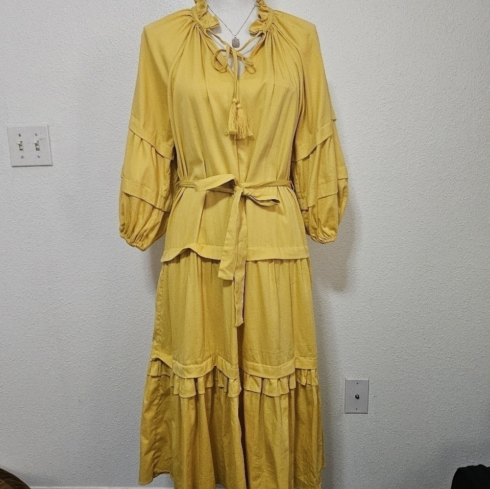 Elie Tahari ruffled details balloon sleeve western boho style dress size small
